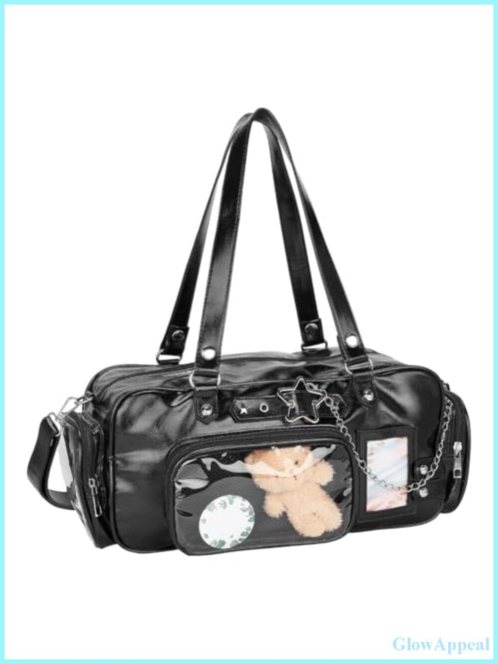 Faux Leather Crossbody Ita Bag with Clear Window Pin Display
